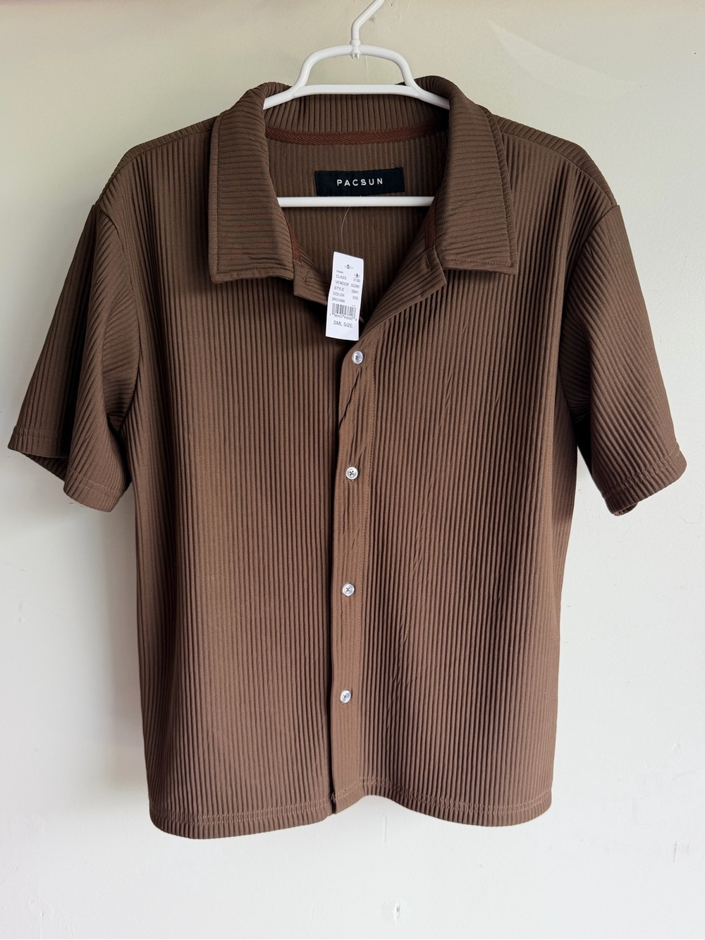 PacSun Brown Ribbed Short Sleeve Button-Front Shirt
